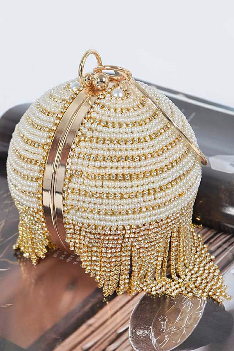 Rhinestone Fringe Clutch