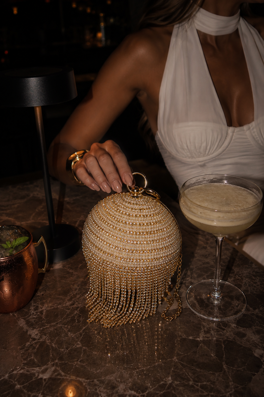 Rhinestone Fringe Clutch